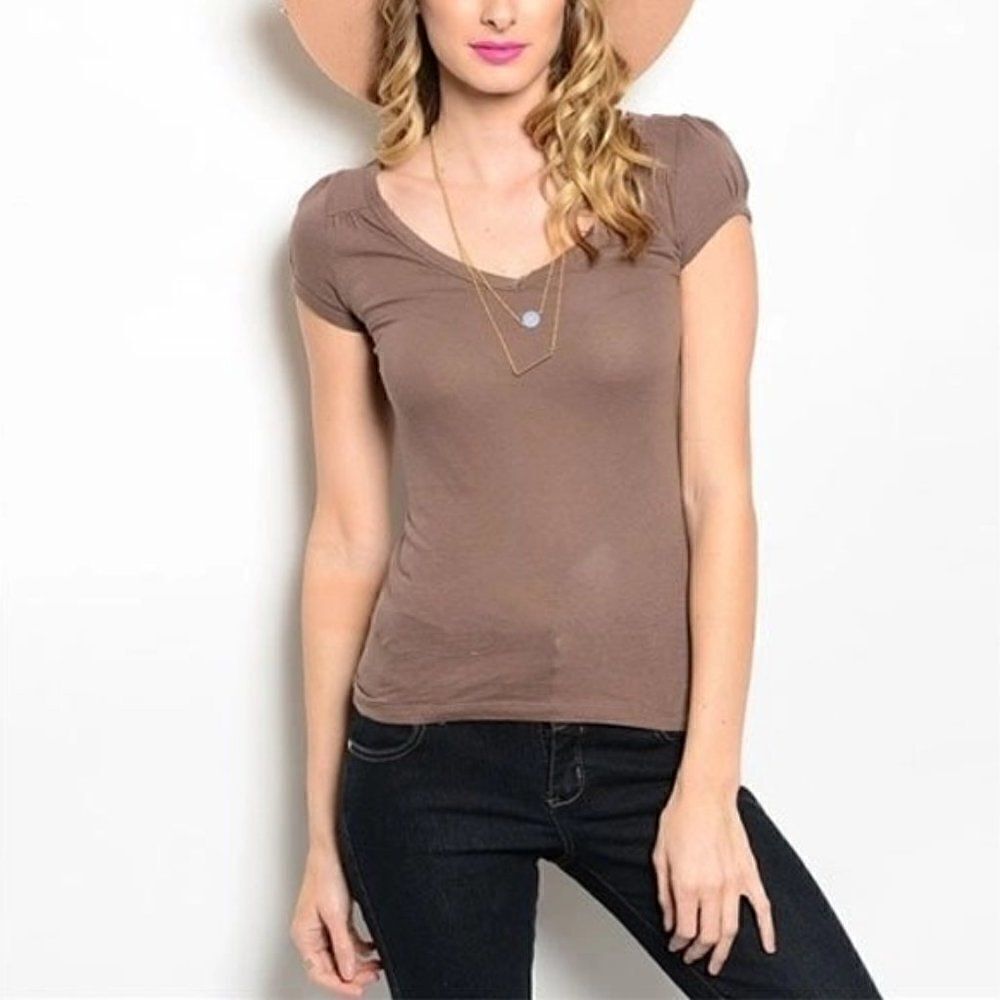 *Clearance* Finesse Brown V-Neck Tee